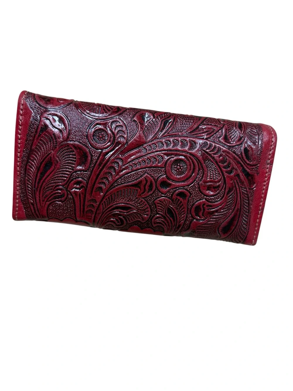 Mexican leather embossed wallet Red